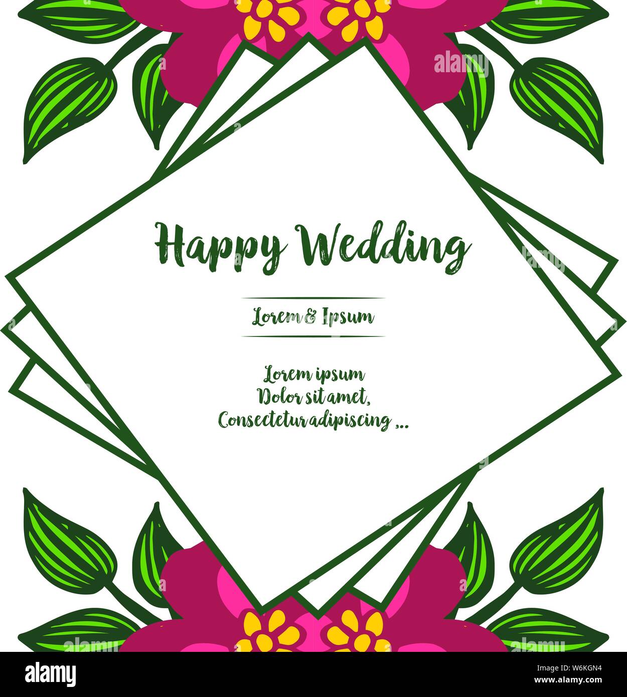 Template Of Happy Wedding Unique Frame Decoration Flowers And