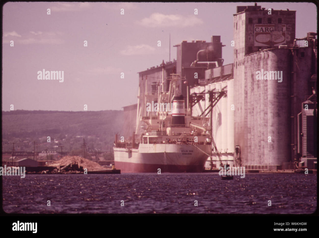 Ship loading at the Cargill grain elevator, Duluth, Minnesota. Grain