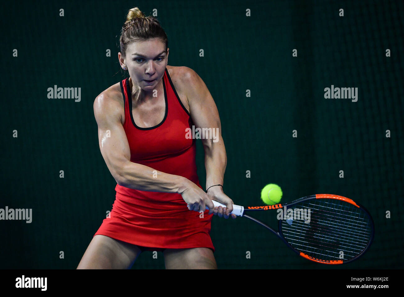 Halep Simona Halep of Romania returns a shot to Katerina Siniakova of Czech ...