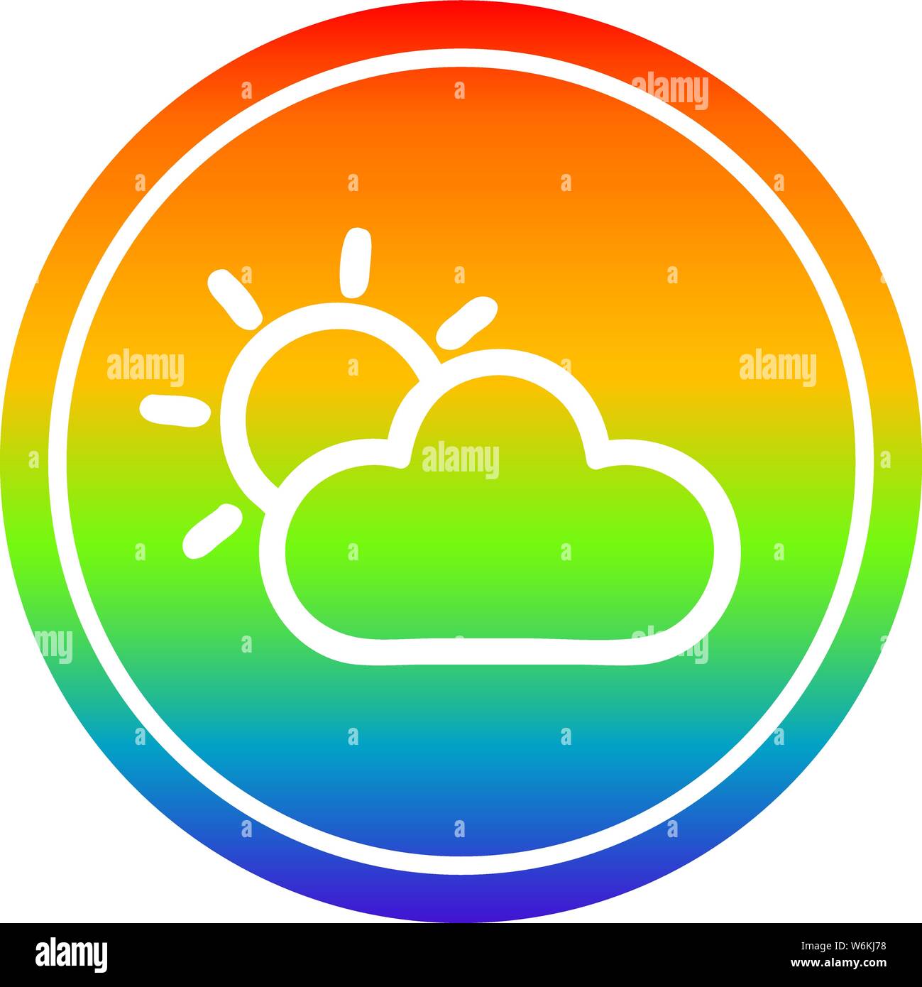 sun and cloud circular icon with rainbow gradient finish Stock Vector ...