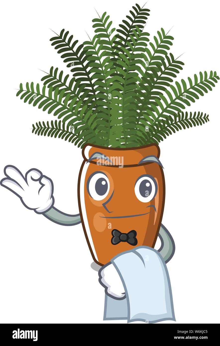 Waiter boston fern with the cartoon shape Stock Vector