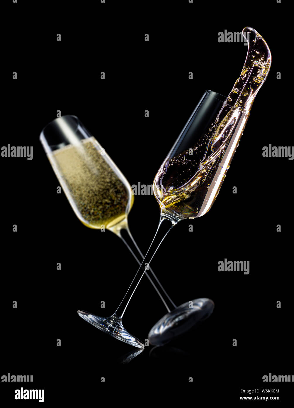 Set of luxury champagne glasses on isolated on a black background Stock