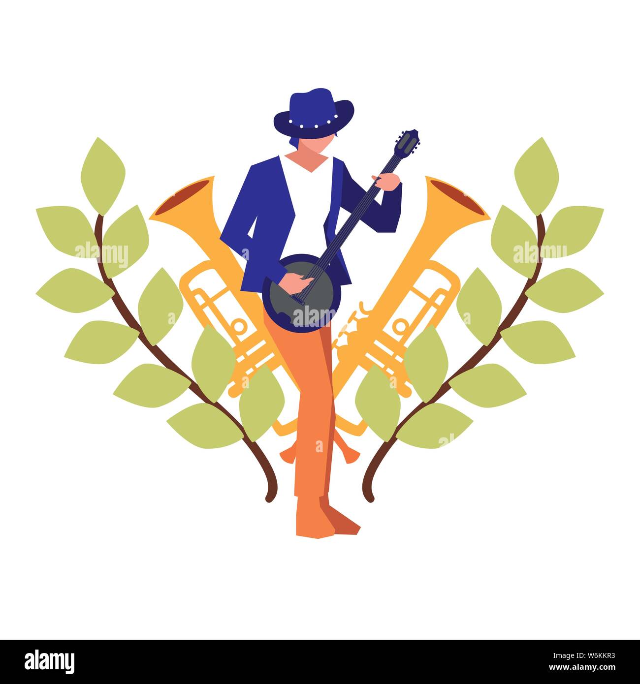 musician man banjo playing instrument vector illustration Stock Vector