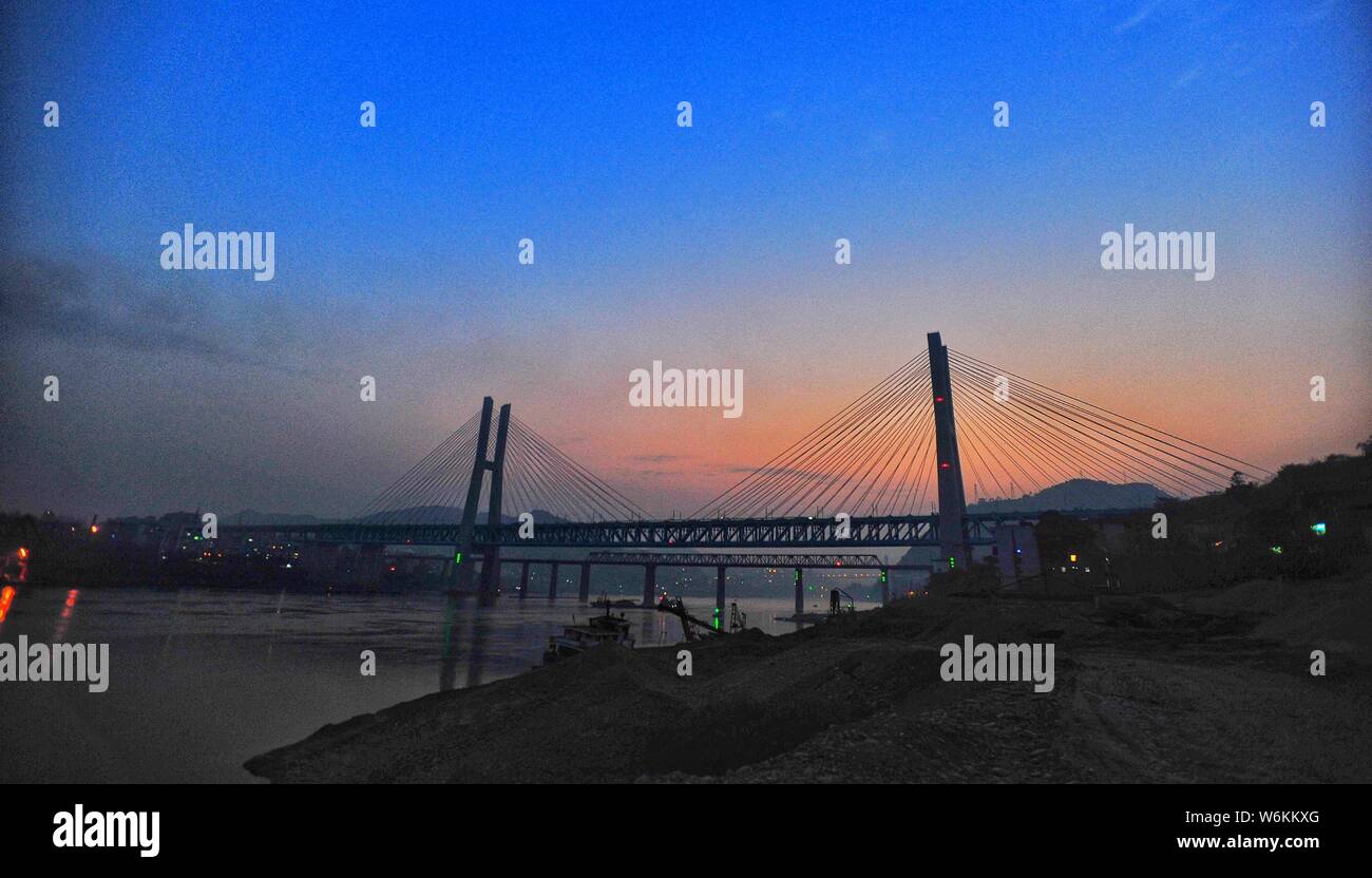 The double decker steel truss cable stay railway bridge, the newly