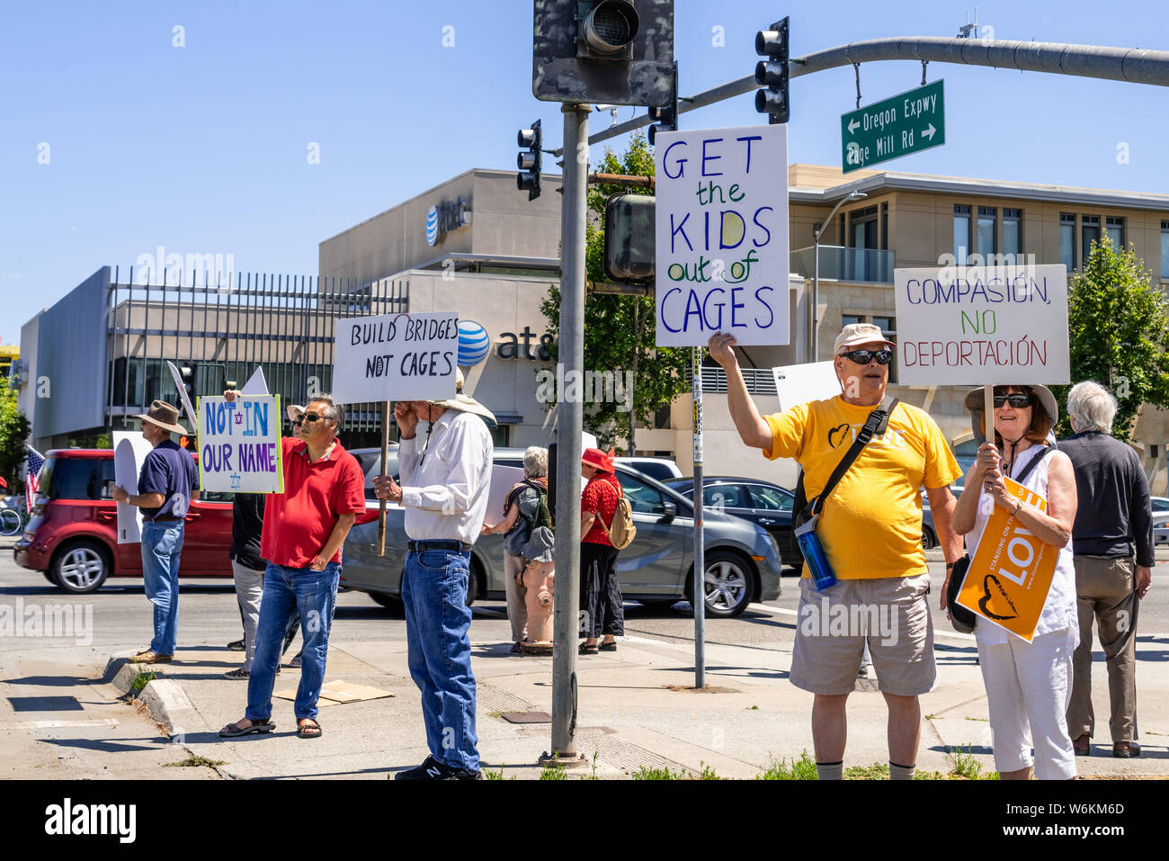 July 26, 2019 Palo Alto / CA / USA - People protesting on a street against the current policy of family separation Stock Photo