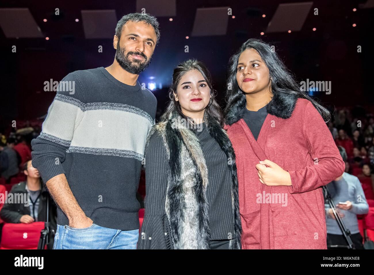 (From left) Indian director Advait Chandan, film child actress Zaira Wasim and singer Meghna Mishra attend a premiere event for the new movie 'Secret Stock Photo