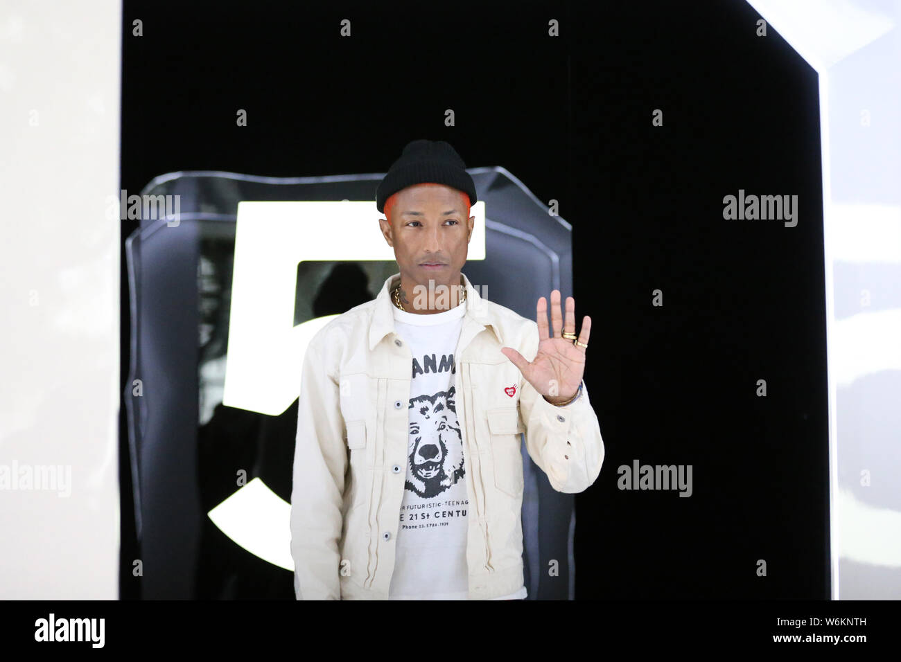 American rapper singer Pharrell Williams is pictured as he attends the opening event of Chanel's Mademoiselle Prive exhibition in Hong Kong, China, 11 Stock Photo