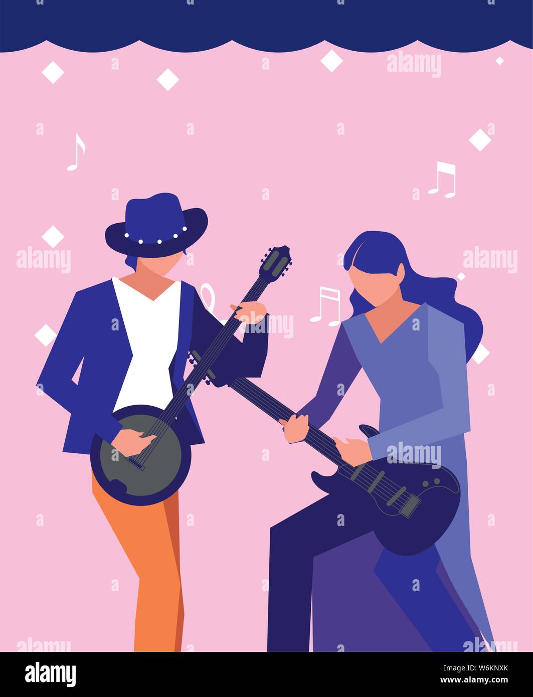 musician man banjo playing instrument vector illustration Stock Vector