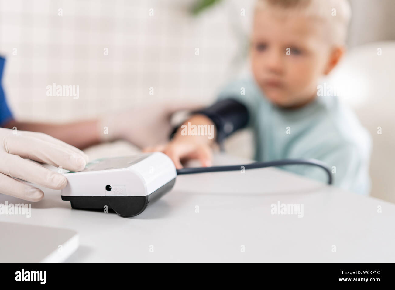 Closeup of the apparatus for measuring blood pressure. Doctor