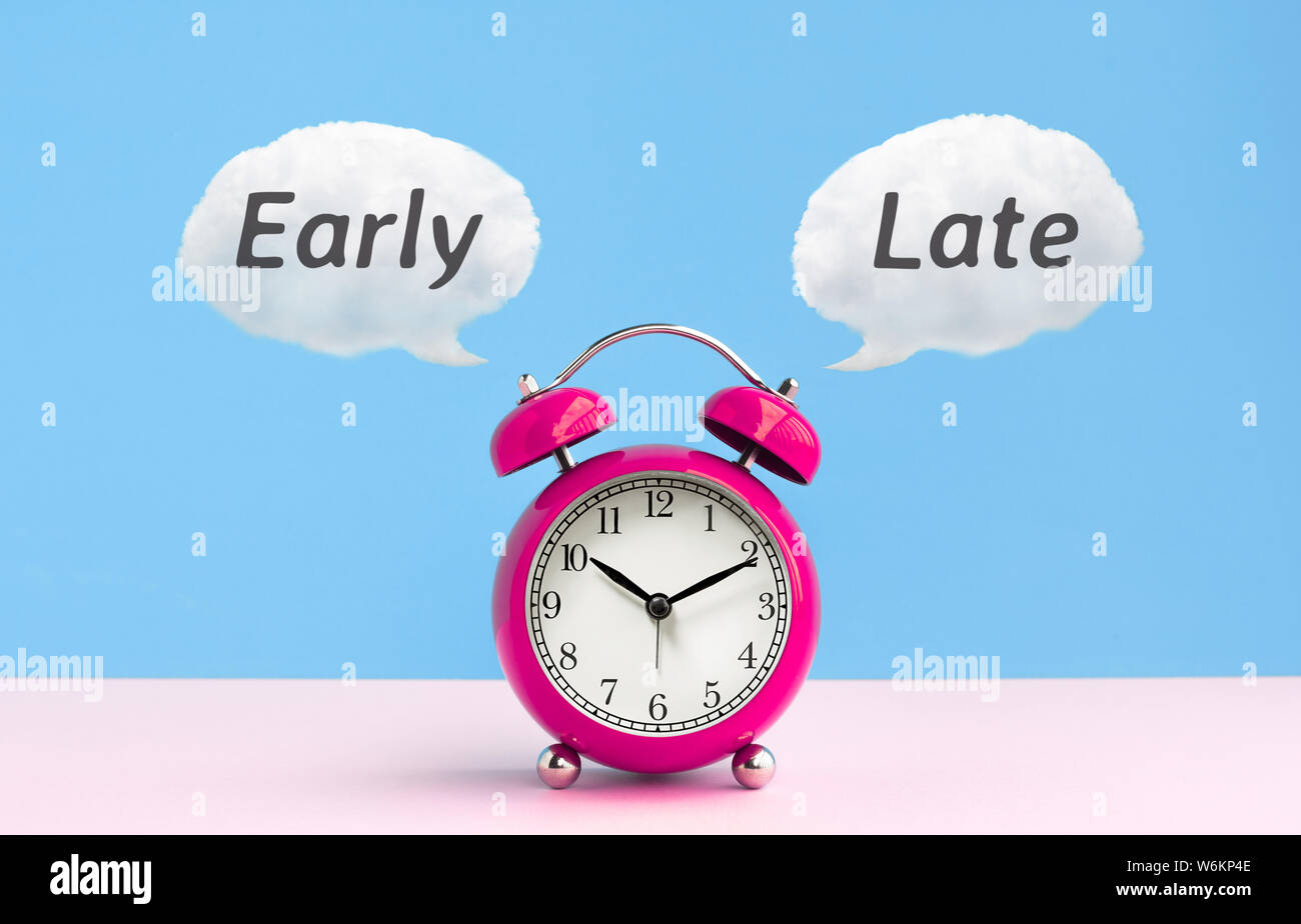 Timing and deadline concepts ideas with late,early text and cute alarm ...