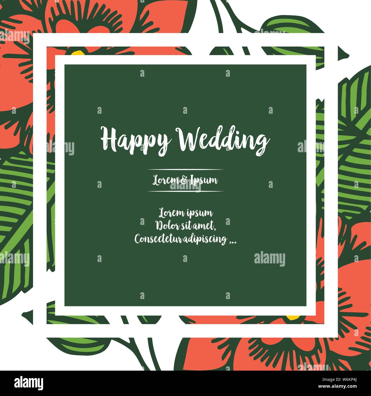 Beautiful wreath frame, vintage style, happy wedding card. Vector