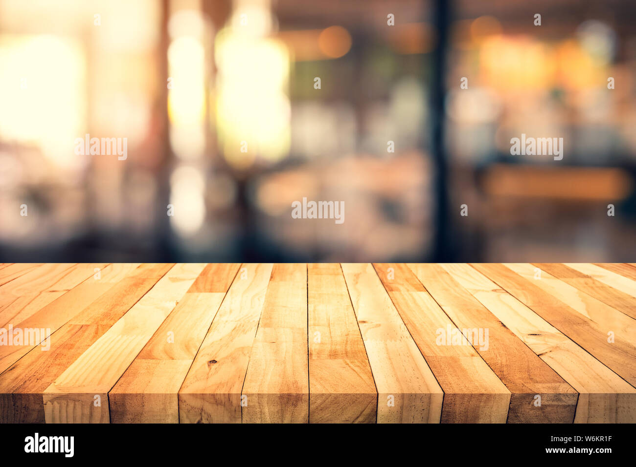 Wood texture table top (counter bar) with blur light gold bokeh in  cafe,restaurant background.For montage product display or design key visual  layout Stock Photo - Alamy