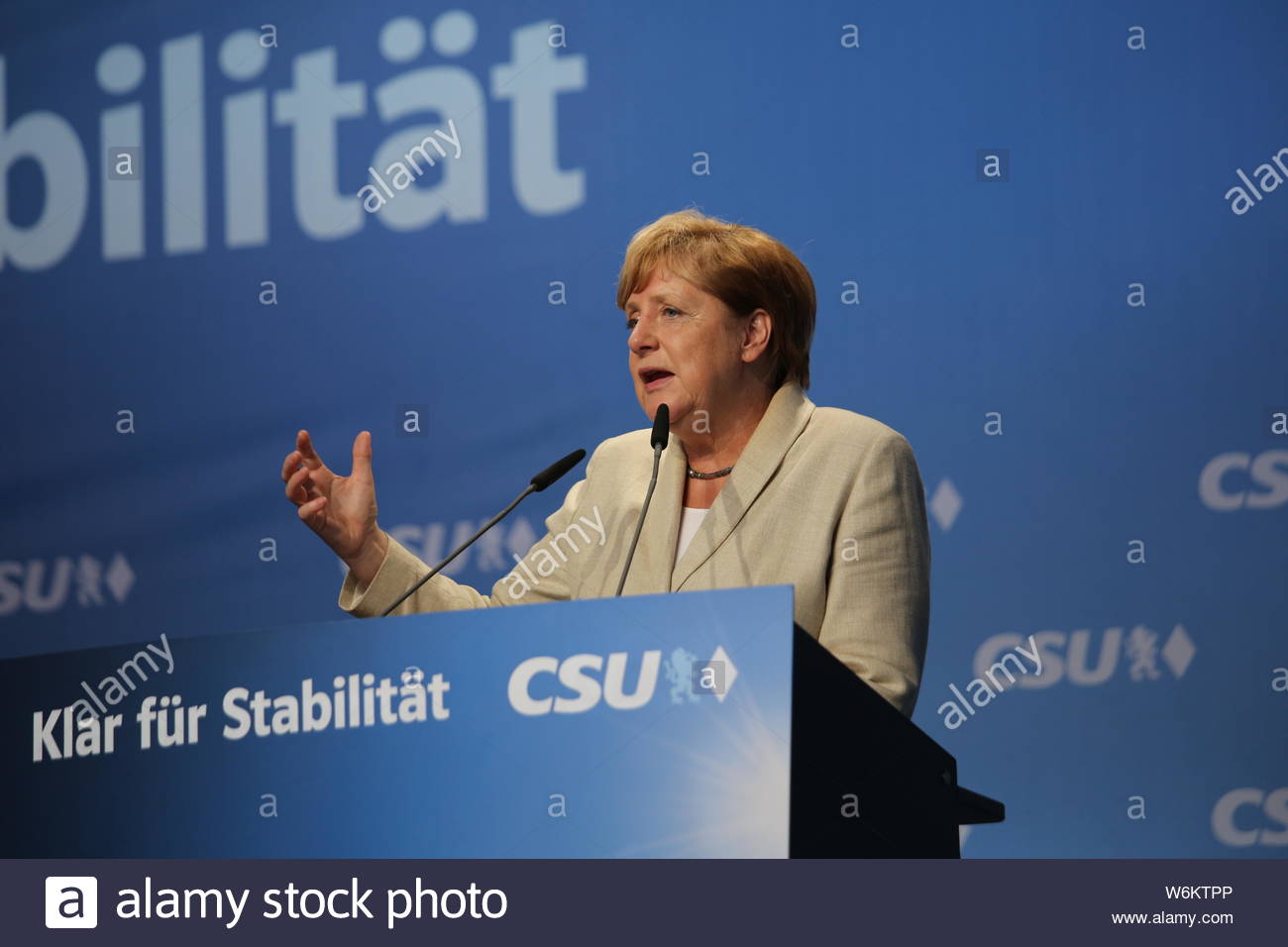 Angela Merkel speaking at an election campaign rally in Erlangen Bavaria. Stock Photo