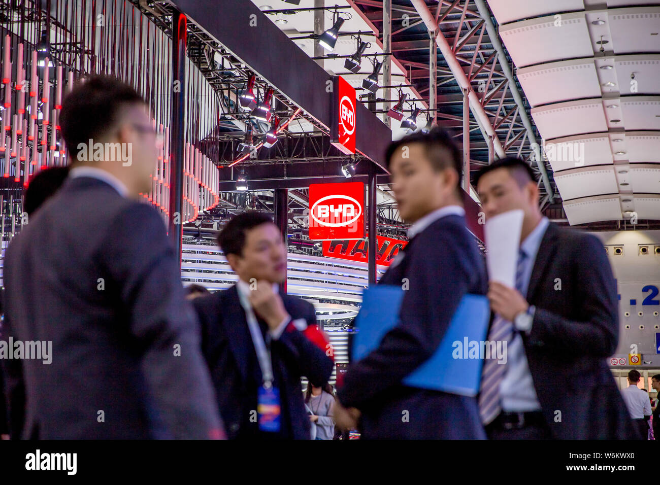 --FILE--People visit the stand of BYD during the 15th China (Guangzhou) International Automobile Exhibition, also known as Auto Guangzhou 2017, in Gua Stock Photo