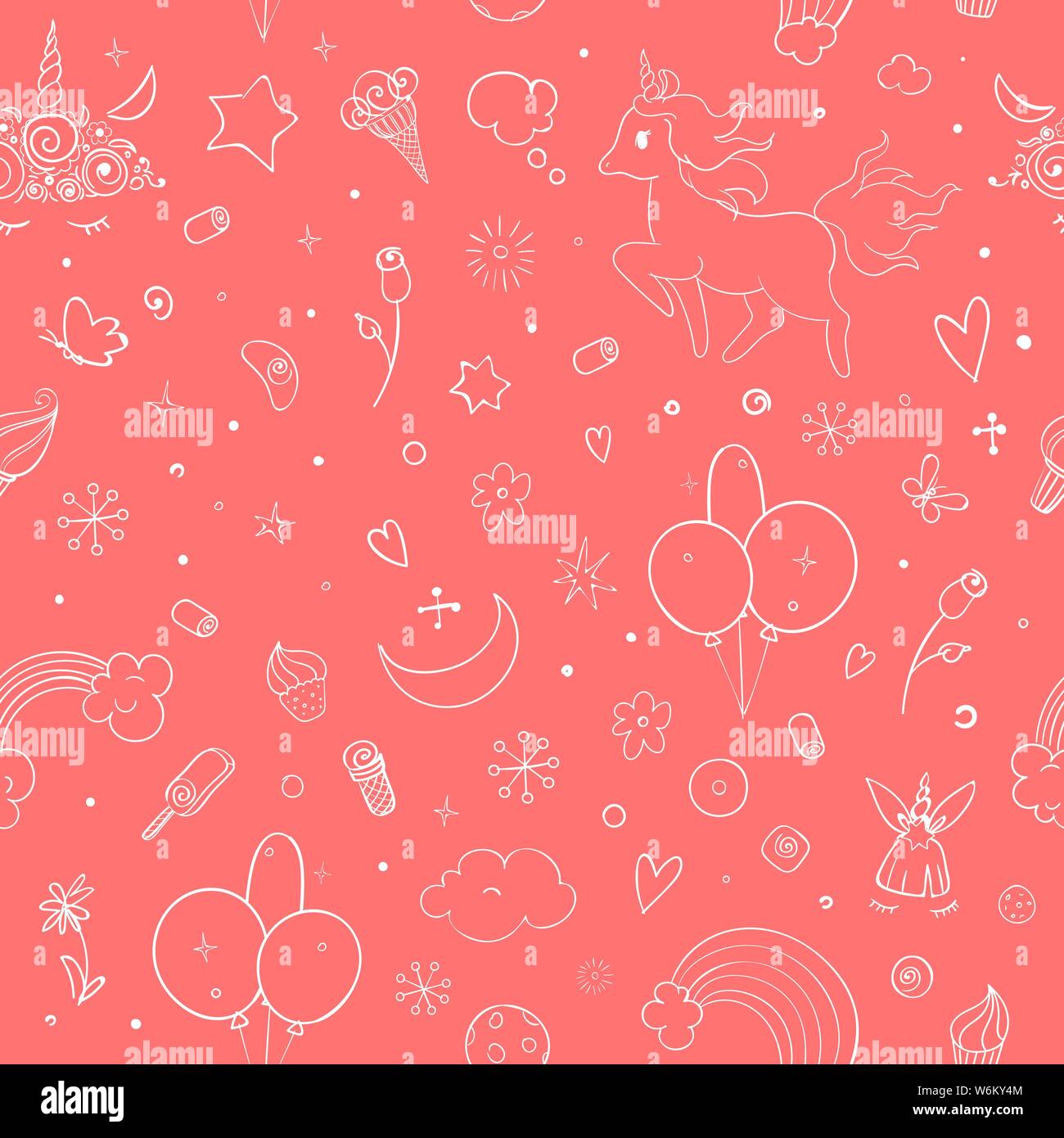 Cute vector unicorns and rainbow seamless pattern - hand drawn kawaii ...