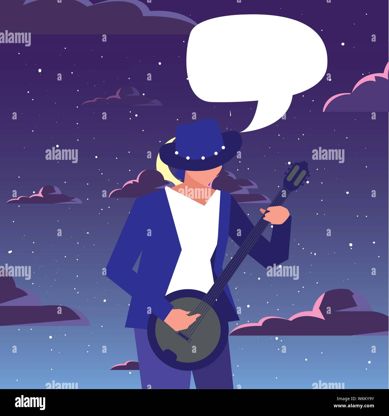 musician man banjo playing instrument vector illustration Stock Vector