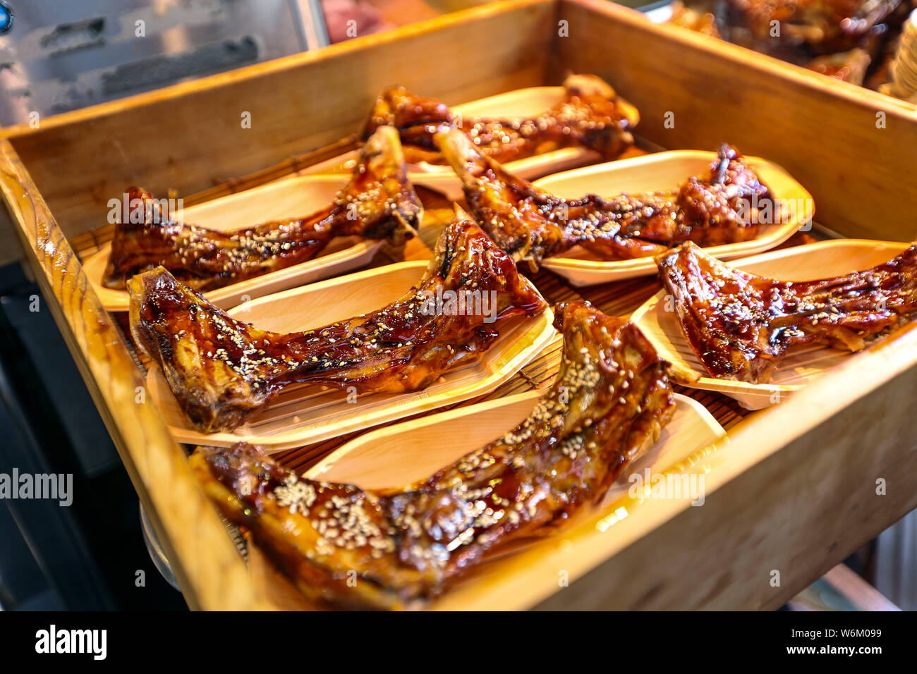 View of the Fatty Tuna Jaw for sale at the Kuromon Ichiba market in