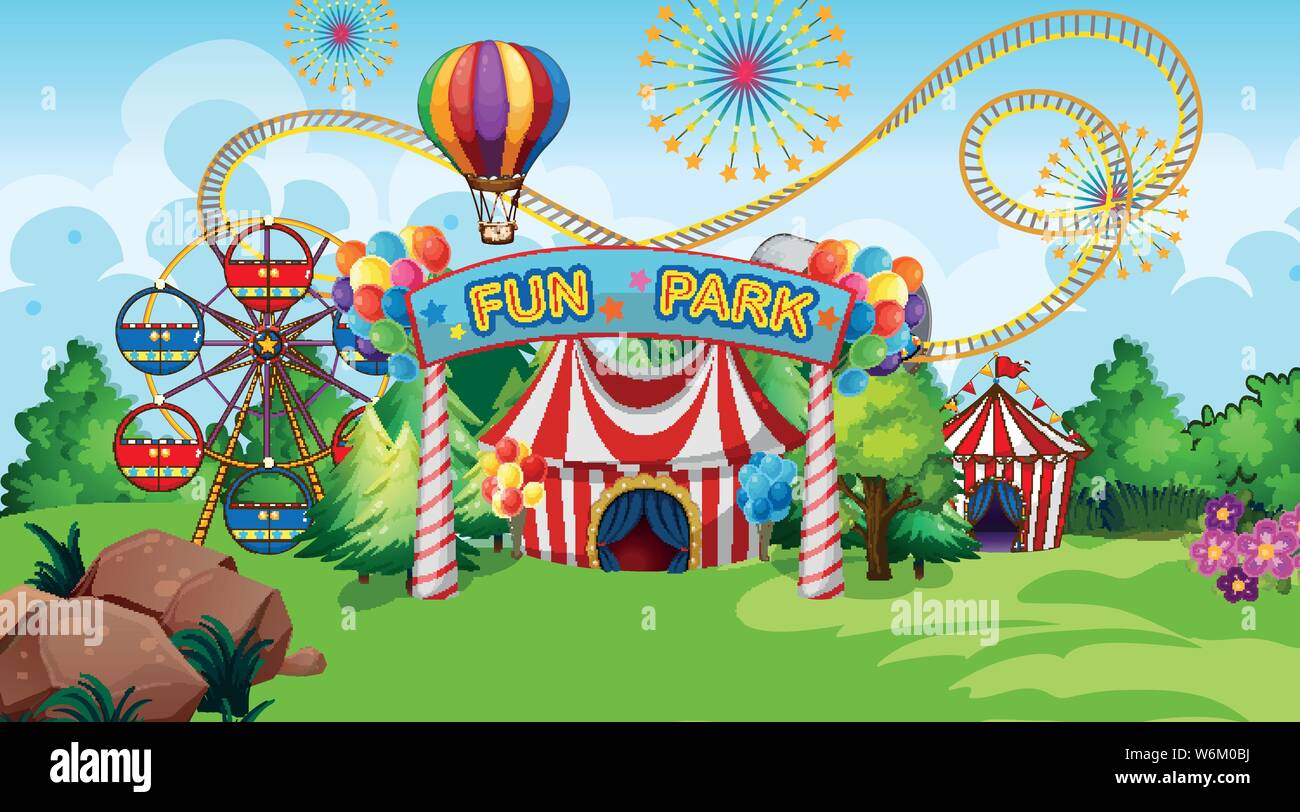 Fun park ride scene illustration Stock Vector Image & Art - Alamy