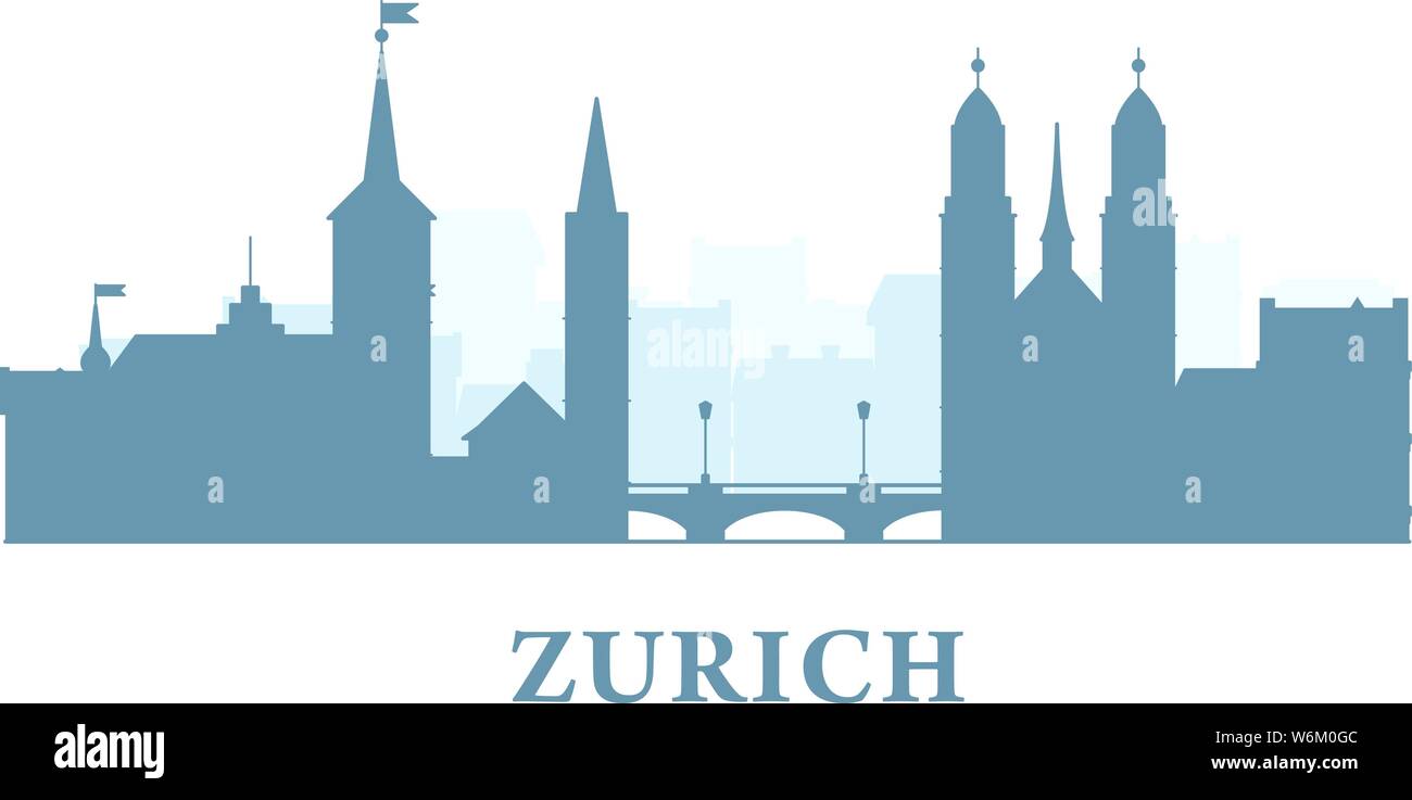 Zurich city silhouette, Switzerland - old town view, city panorama with landmarks of Zurich Stock Vector