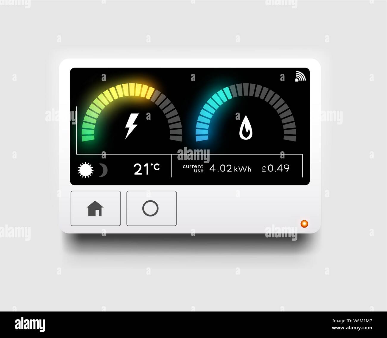 A modern home energy smart meter for tracking and reading gas and electricity usage. Vector illustration. Stock Vector