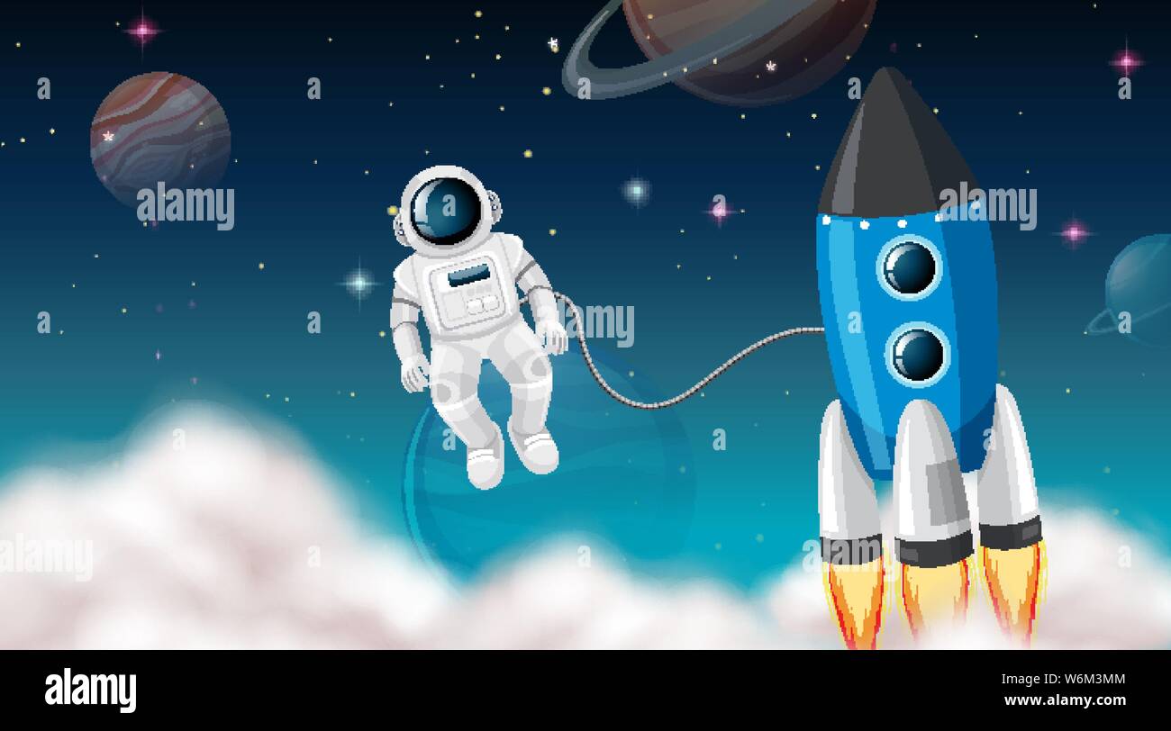 Astronaut and rocket scene illustration Stock Vector Image & Art - Alamy