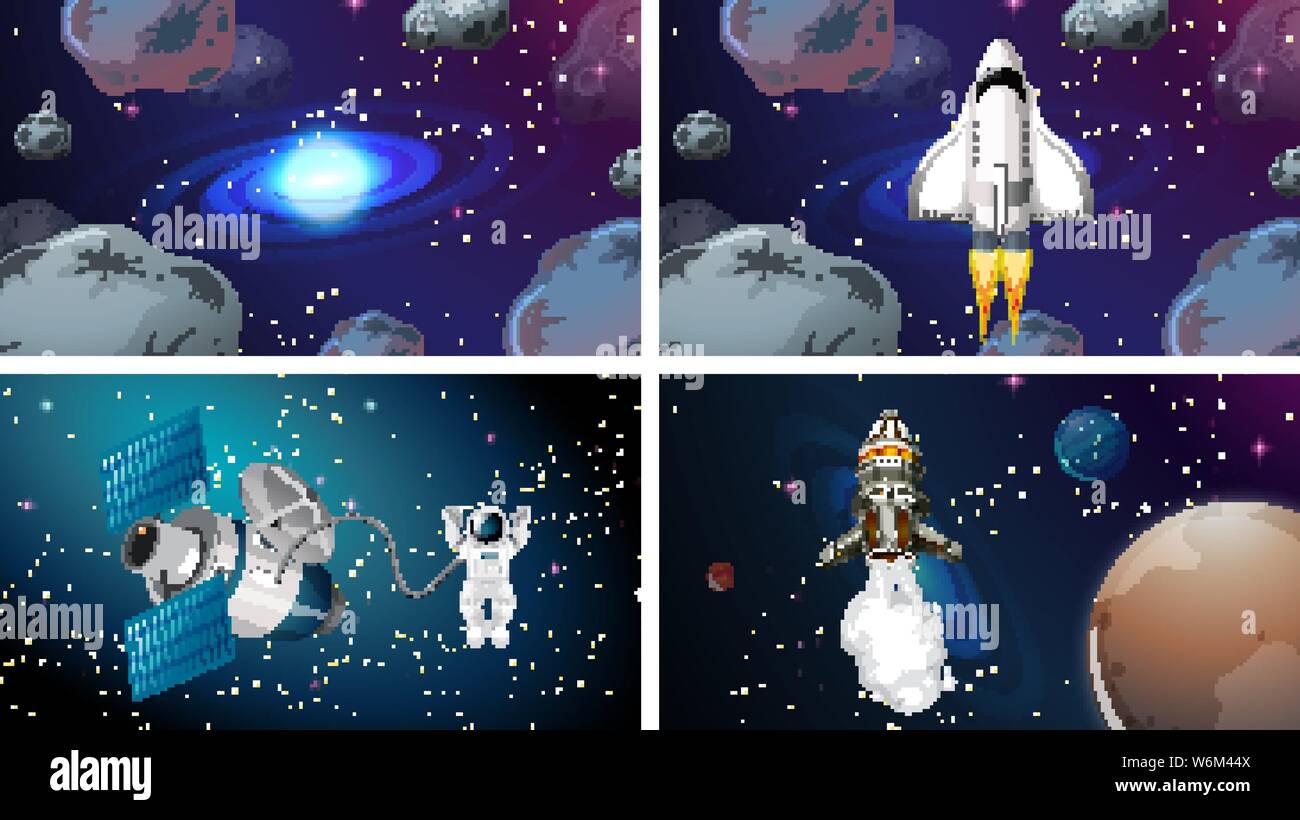 Set of space ship scenes illustration Stock Vector Image & Art - Alamy
