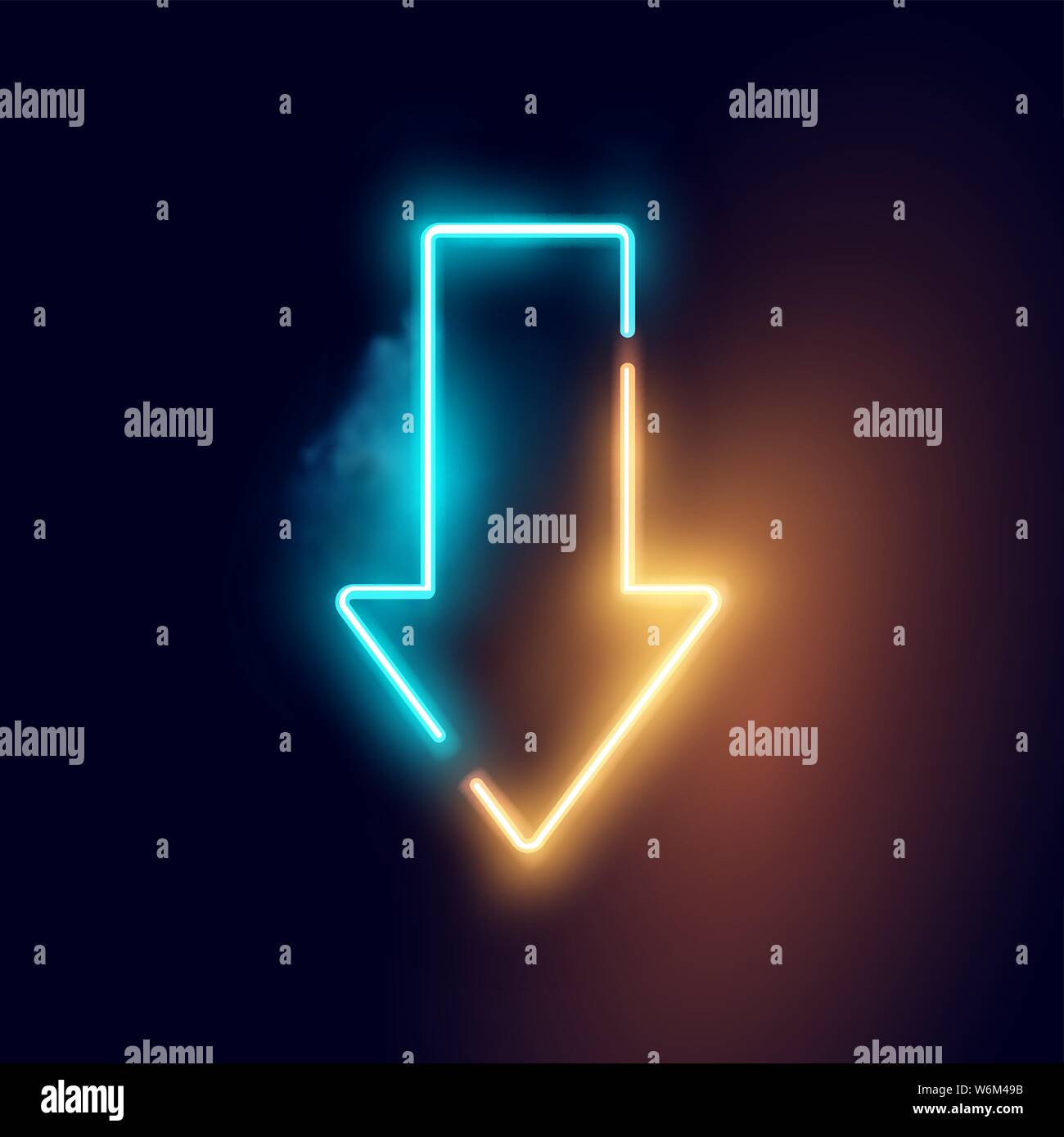 A neon glowing electric sign directional arrow. Vector illustration ...