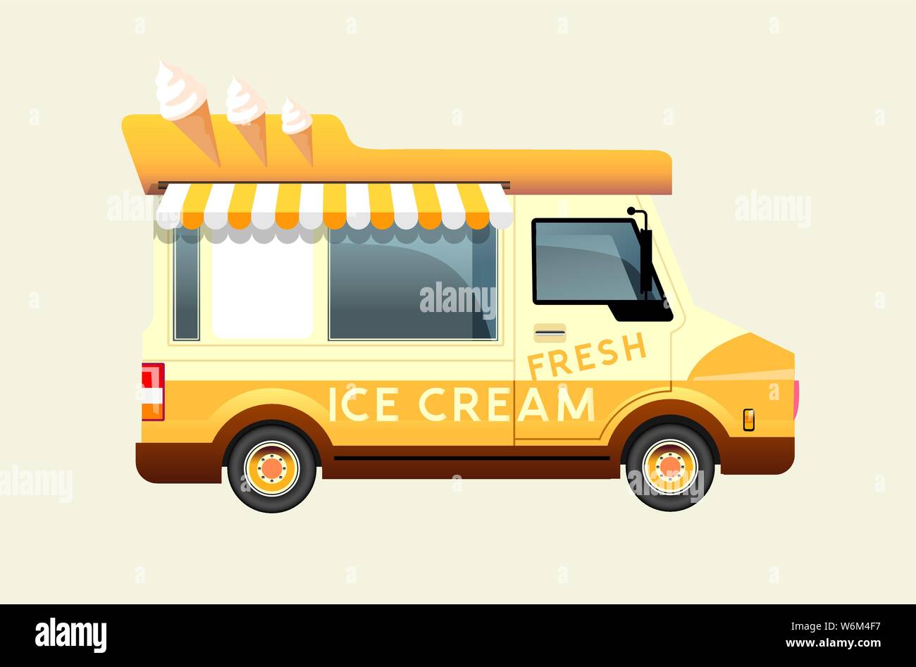 Retro summer ice cream van. Side view vector illustration. Stock Vector