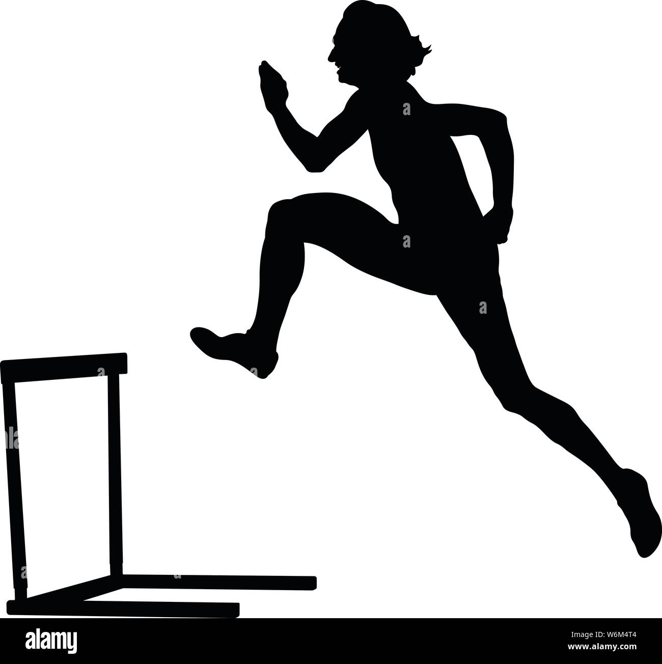 women athlete running 400 meter hurdles black silhouette Stock Vector