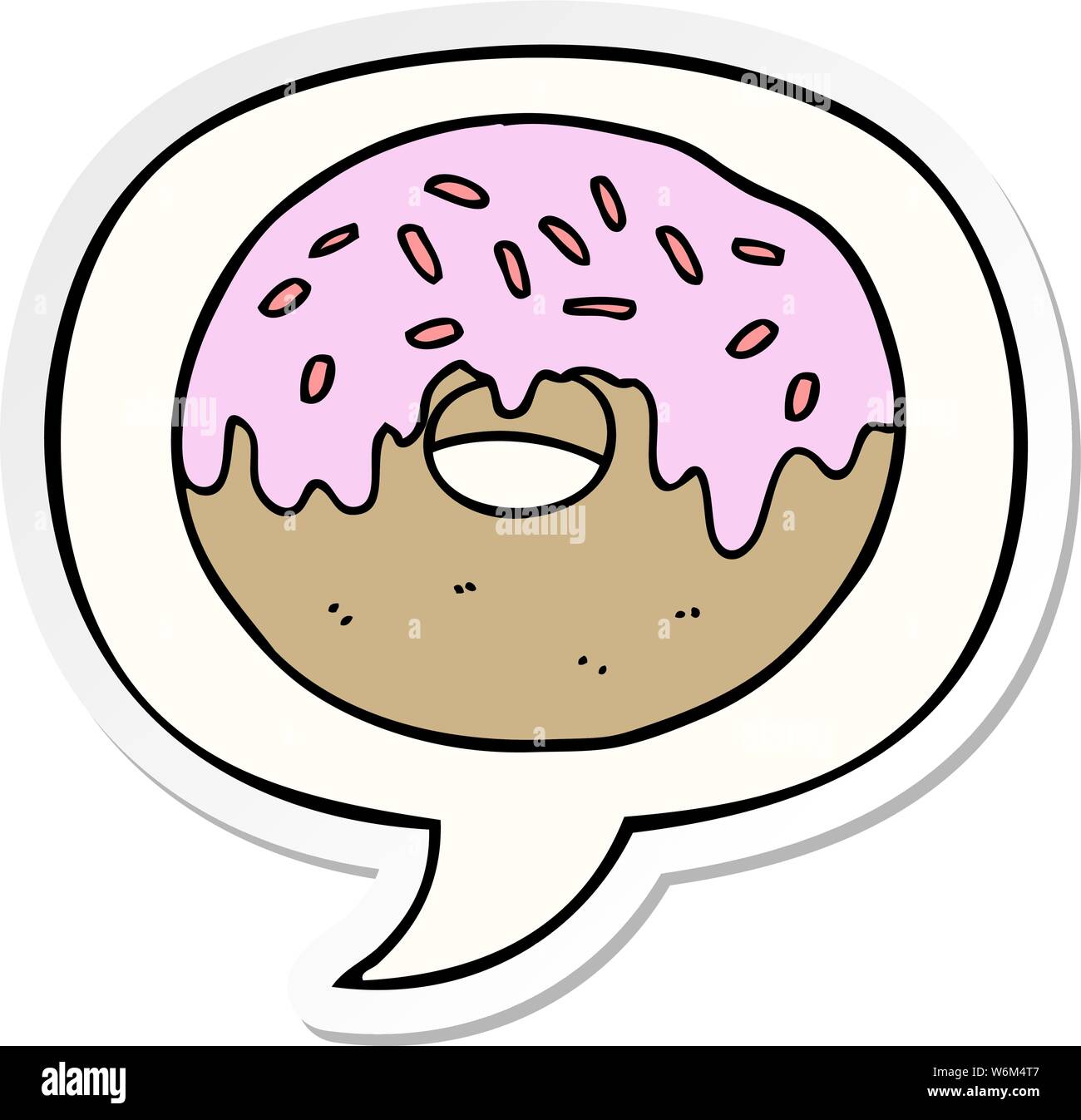 cartoon donut with speech bubble sticker Stock Vector