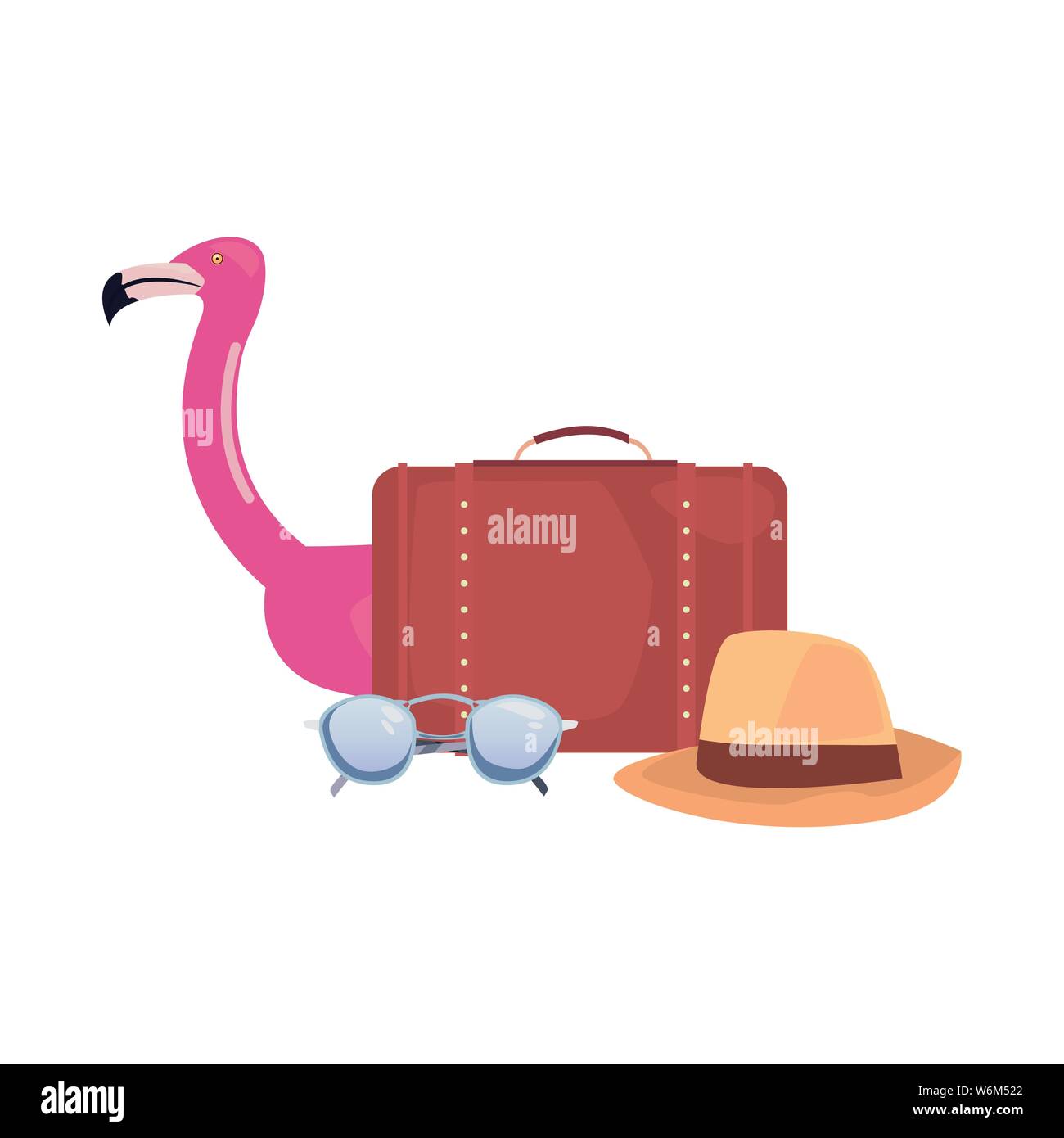 flamingo float suitcase hat sunglasses summer time vacation vector ...