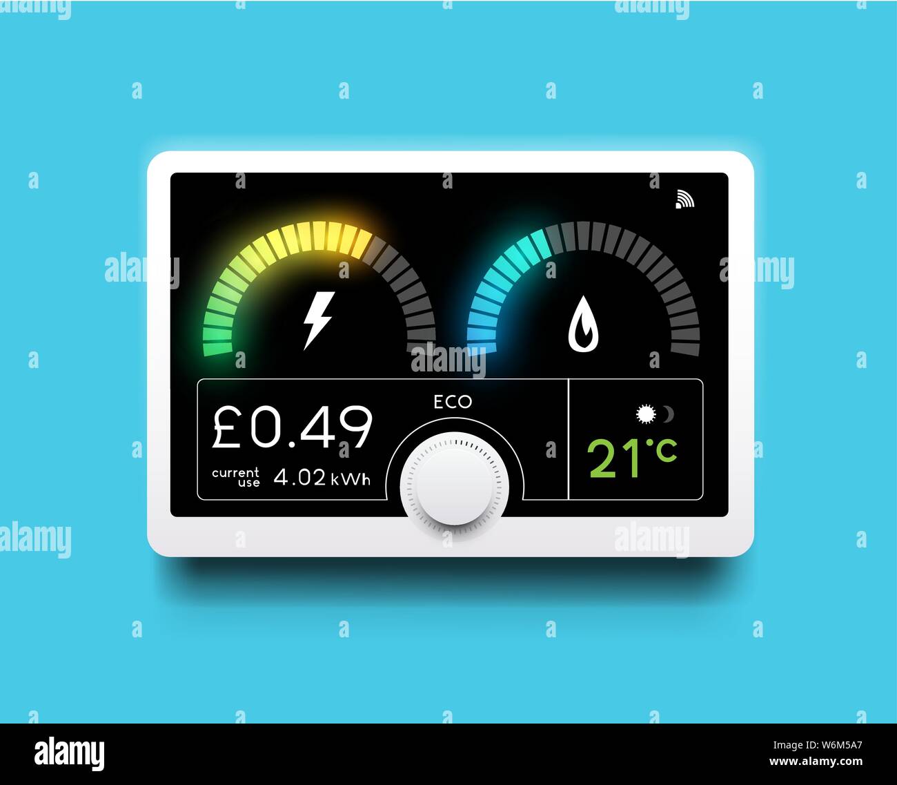 A modern home energy smart meter for tracking gas and electricity usage. Vector illustration. Stock Vector