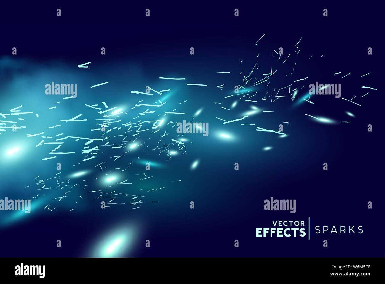 Magical fantasy blue fire sparks blowing through the wind. Vector illustration. Stock Vector