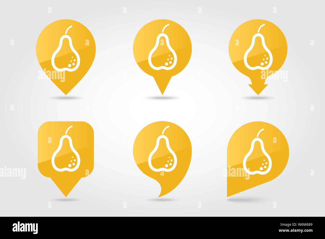 Pear pin map icon. Pear fruit sign. Map pointer. Map markers. Vector