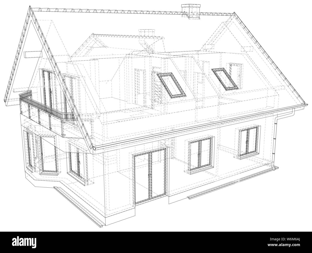 Perspective wireframe of house exterior. Vector created of 3d. Stock Vector