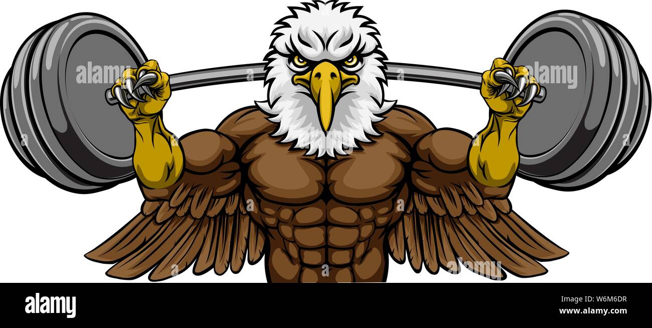 Eagle Mascot Weight Lifting Barbell Body Builder Stock Vector Image