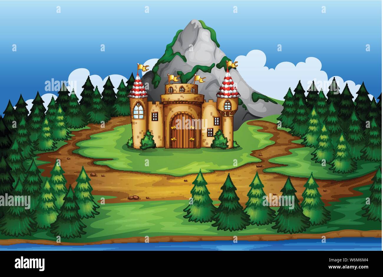Castle in woods scene illustration Stock Vector Image & Art - Alamy