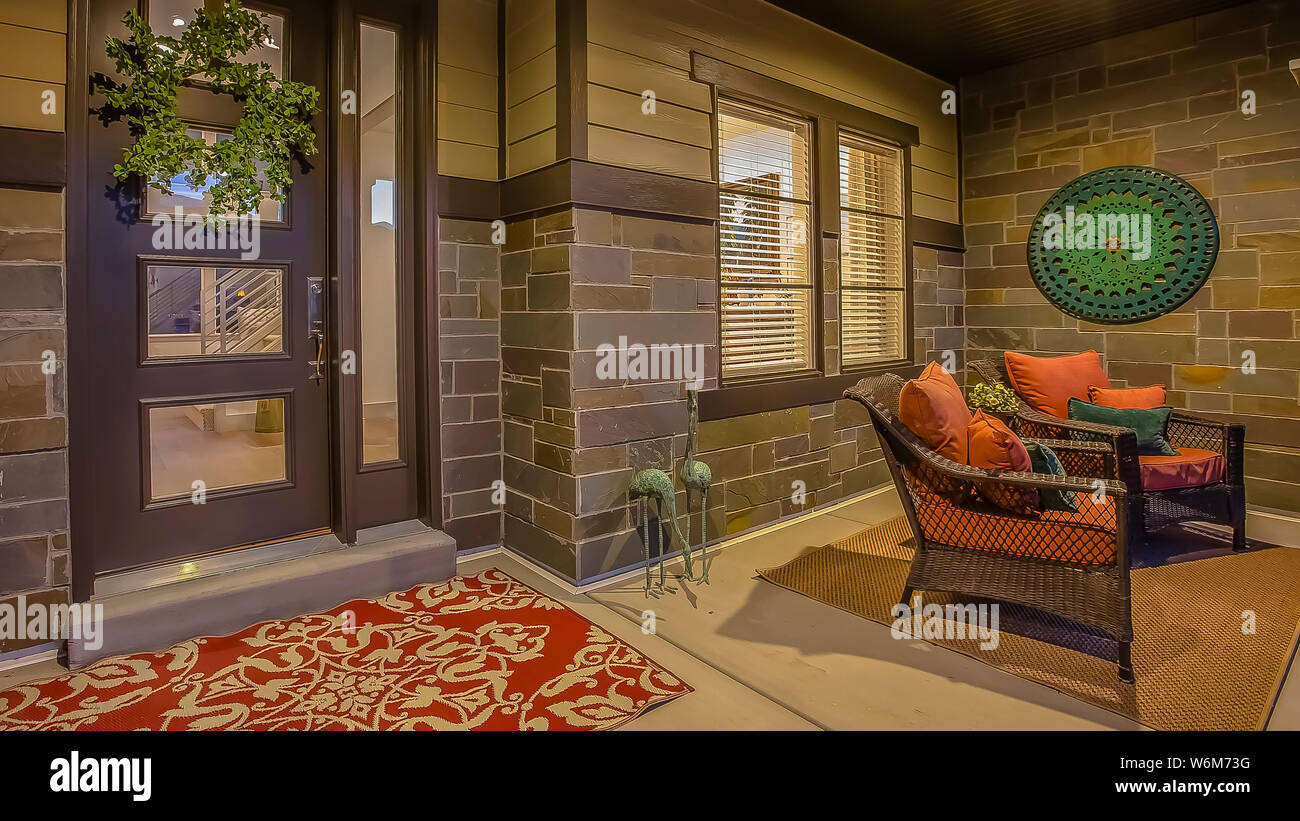 Panorama Aeating area carpets and wall decoration on the porch with