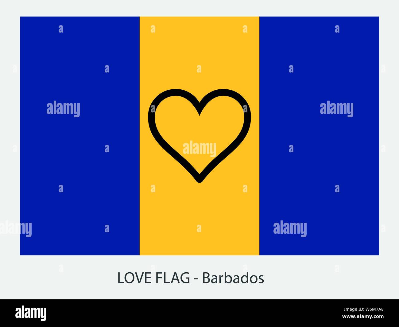 I love Barbados, vector flag with heart sign symbolizing love for that country Stock Vector