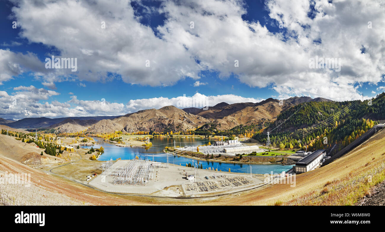 Lake Benmore Hydro-Electric Power Station, Waitaki Valley, New Zealand Stock Photo