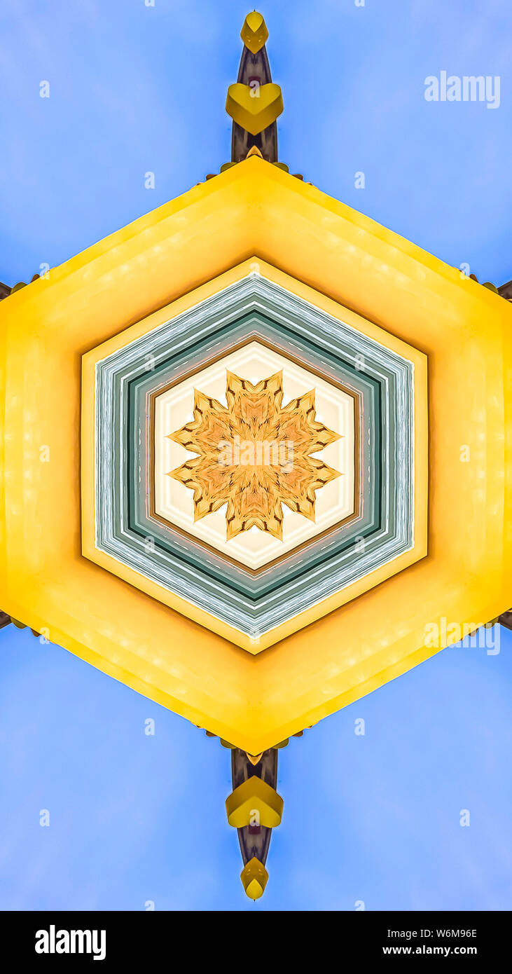 Vertical Yellow facade of the decorative building on side Stock Photo