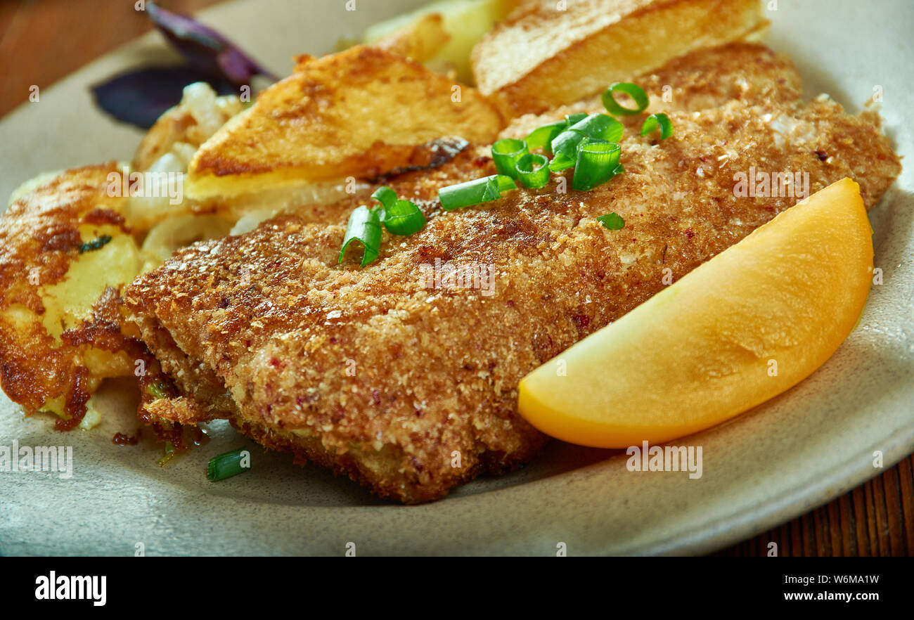 Crumbed Snapper Cajun PanFried Crumbed Fish Stock Photo Alamy