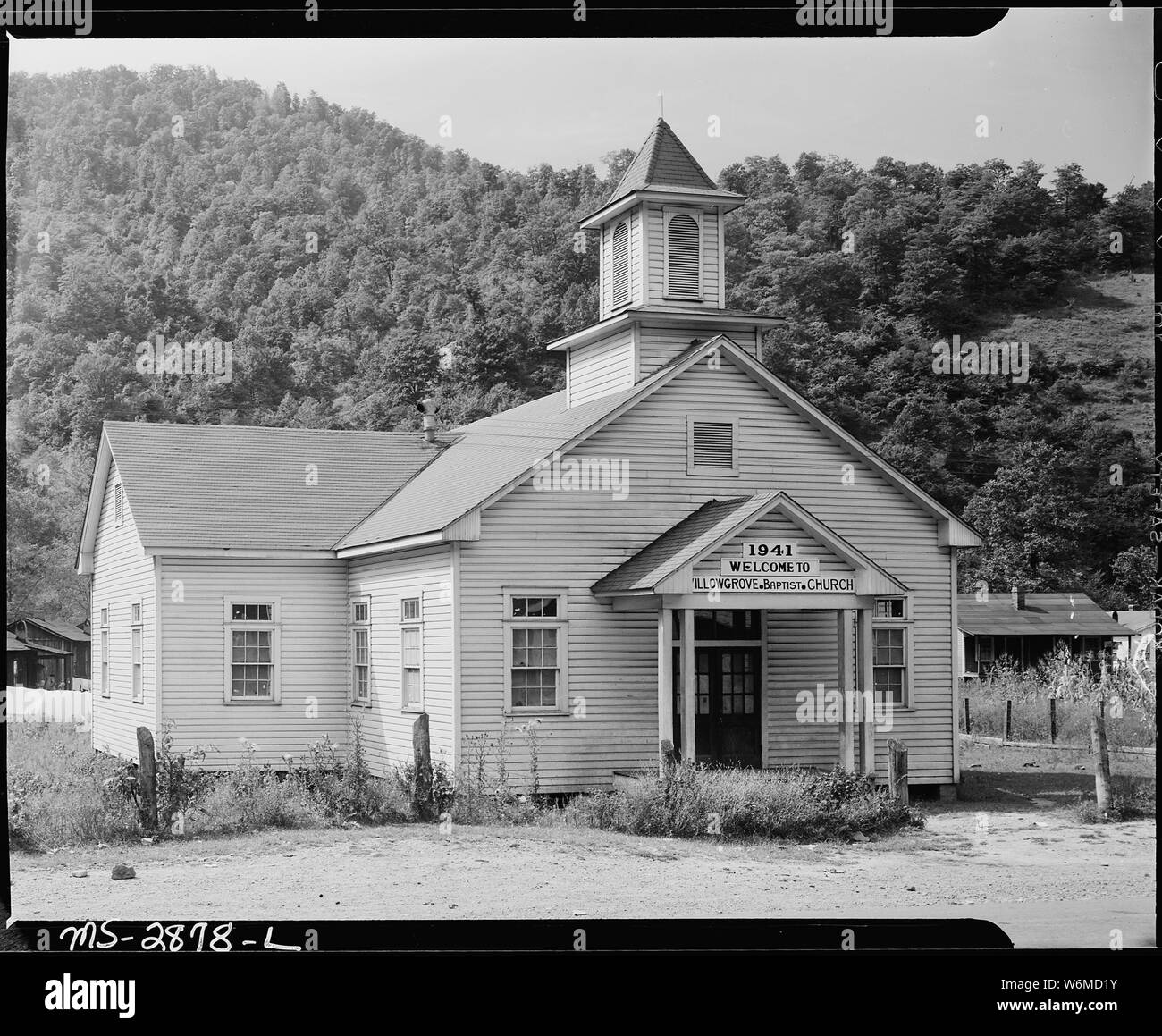 The Baptist Church where many coal miners attend church; it was built by the miners and is not on company property. Lejunior, Harlan County, Kentucky. Stock Photo