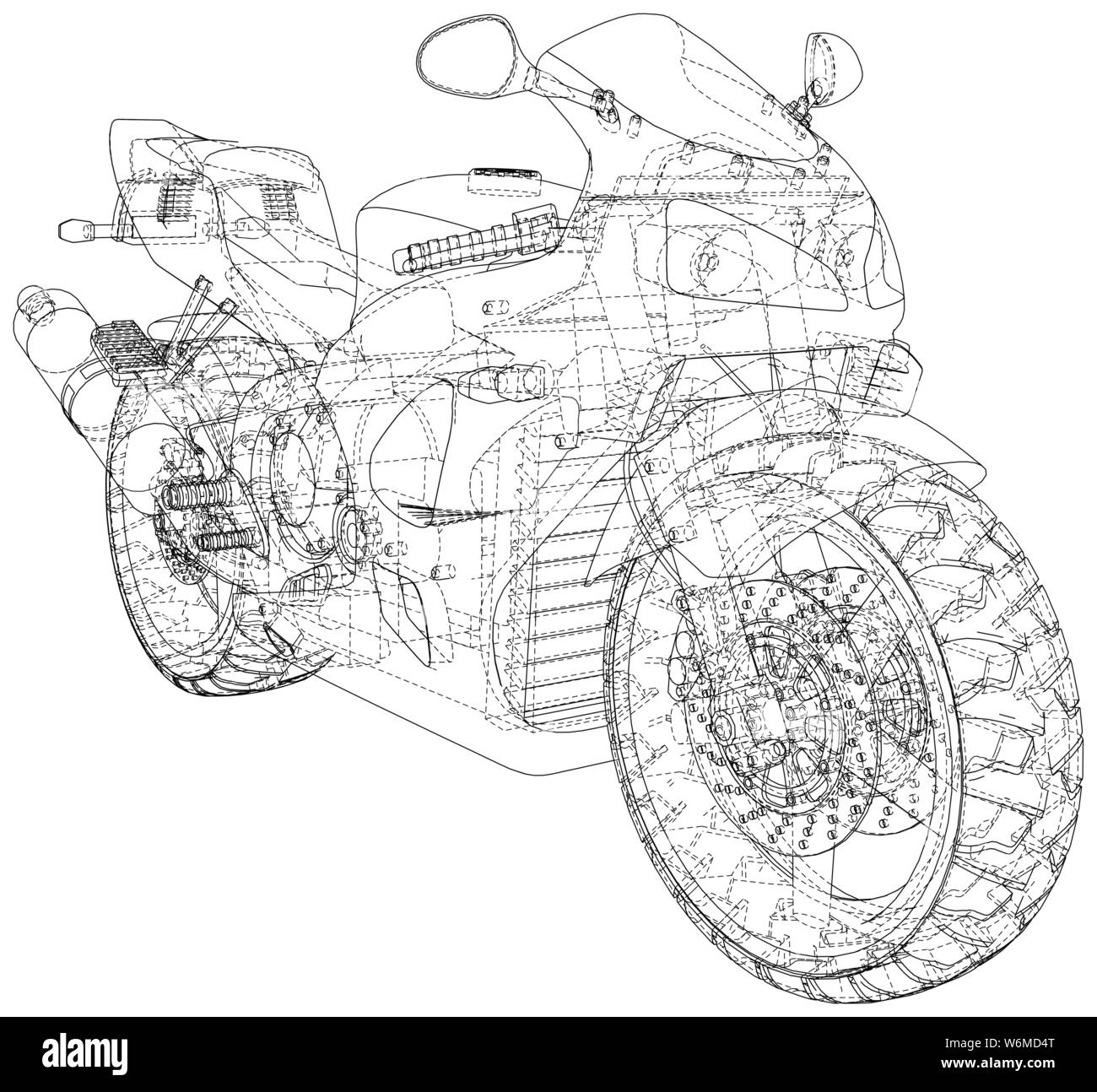 Sport Motorbike technical wire-frame. Vector rendering of 3d Stock ...
