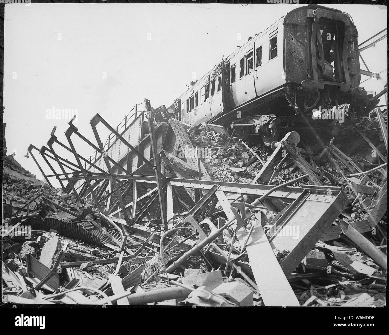 The London Necropolis Railway Station, privately owned station in Westminster Bridge Road, after London's biggest night raid of the war. New York Times Paris Bureau Collection.; General notes:  Use War and Conflict Number 1012 when ordering a reproduction or requesting information about this image. This image is part of the New York Times Paris Bureau Collection. Stock Photo