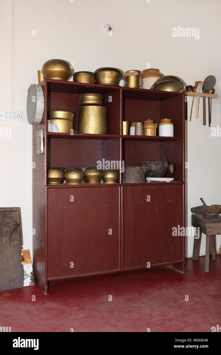 Cookwares at almirah, Surajkund Crafts Mela, Surajkund, Faridabad, Haryana, India Stock Photo