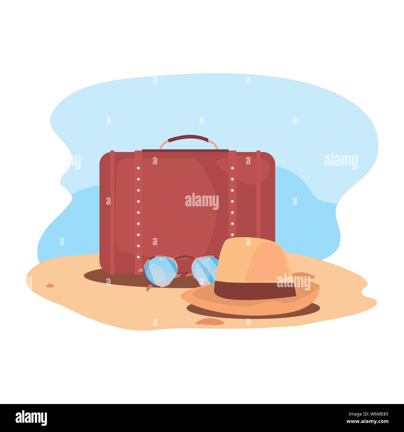 suitcase hat sunglasses summer time vacation vector illustration Stock ...