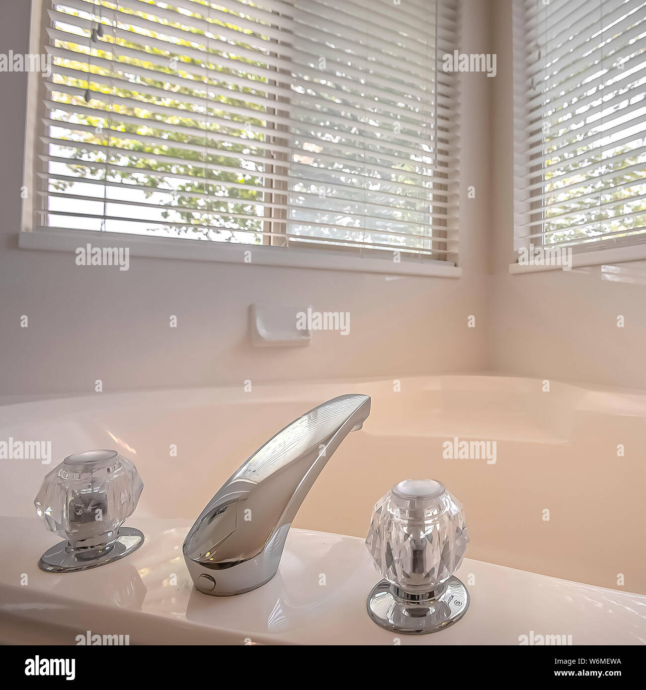 Square Polished Bathtub With Shiny Faucet And Double Crystal
