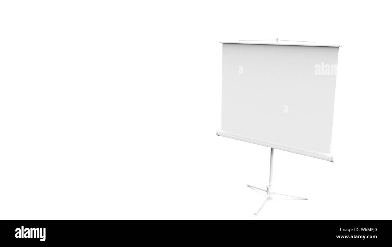 3d rendering of a white empty projection screen isolated in white ...