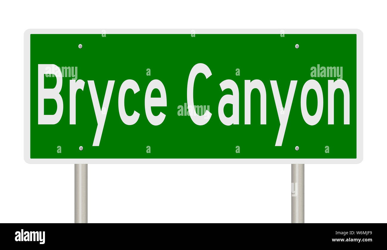 Rendering of a green highway sign for Bryce Canyon in Utah Stock Photo